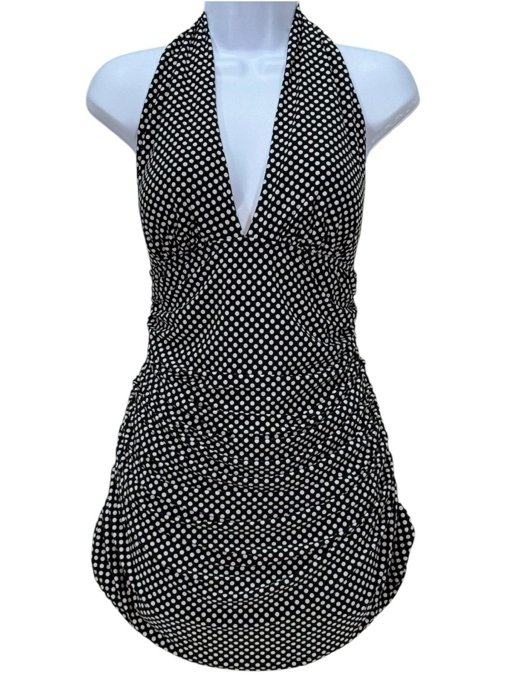 MAGICSUIT Polka Dot Halter One Piece Swimsuit Size 14 Tummy Control Ruched Retro